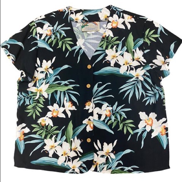 Paradise Found Orchid Ginger Black Hawaiian Shirt - S - Picture 1 of 7